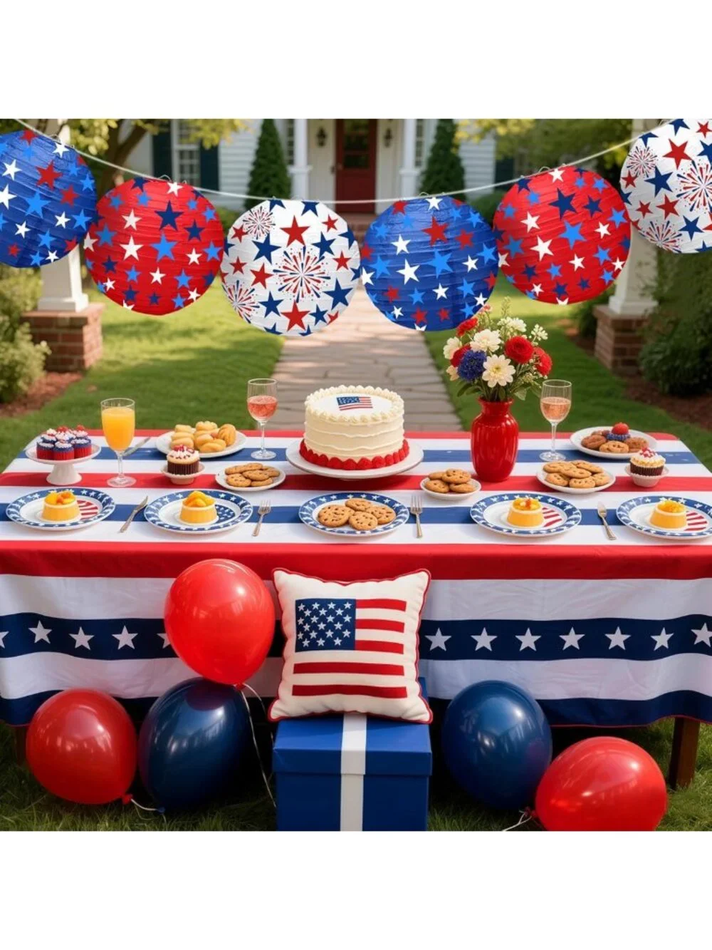 Patriotic 4th of July Paper Lanterns - Red, White & Blue Hanging Decor, 10PCS